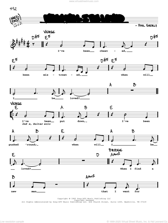 When Will I Be Loved sheet music for voice and other instruments (real book with lyrics) by Linda Ronstadt and Phil Everly, intermediate skill level