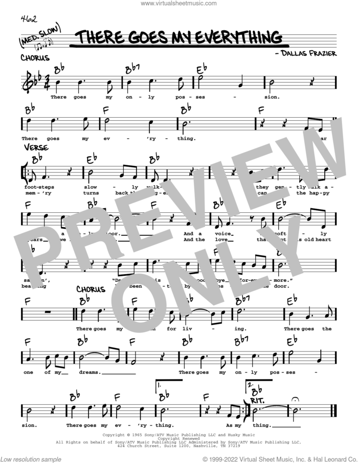 There Goes My Everything sheet music for voice and other instruments (real book with lyrics) by Engelbert Humperdinck, Elvis Presley, Jack Greene and Dallas Frazier, intermediate skill level