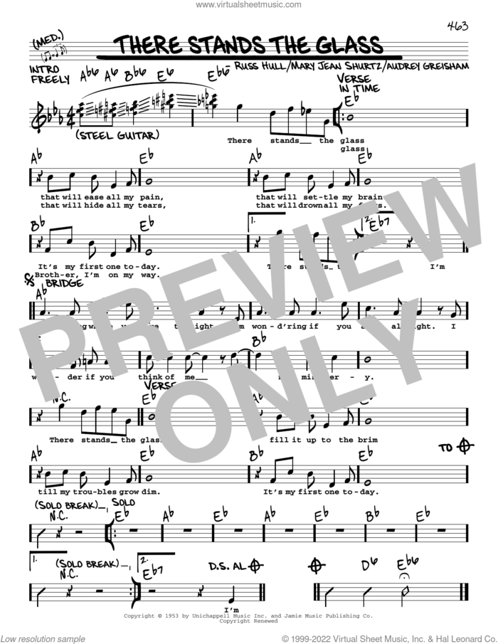 There Stands The Glass sheet music for voice and other instruments (real book with lyrics) by Johnny Bush, Webb Pierce, Audrey Greisham, Mary Jean Shurtz and Russ Hull, intermediate skill level