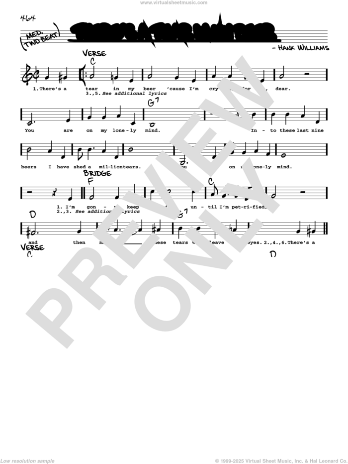 There's A Tear In My Beer sheet music for voice and other instruments (real book with lyrics) by Hank Williams Jr. and Hank Williams and Hank Williams, intermediate skill level