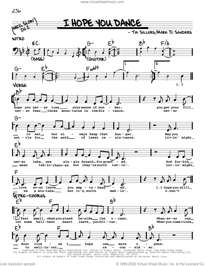 I Hope You Dance sheet music for voice and other instruments (real book with lyrics) by Lee Ann Womack, Mark D. Sanders and Tia Sillers, intermediate skill level