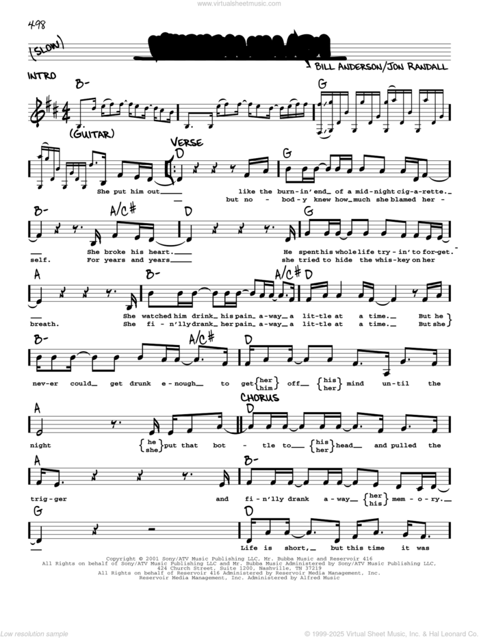 Whiskey Lullaby (feat. Alison Krauss) sheet music for voice and other instruments (real book with lyrics) by Brad Paisley, Bill Anderson and Jon Randall, intermediate skill level