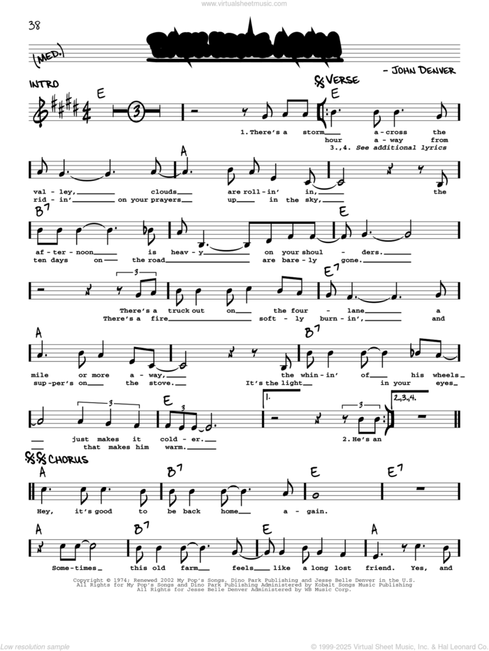 Back Home Again sheet music for voice and other instruments (real book with lyrics) by John Denver, intermediate skill level