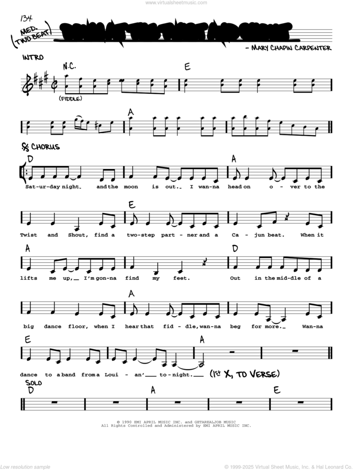 Down At The Twist And Shout sheet music for voice and other instruments (real book with lyrics) by Mary Chapin Carpenter, intermediate skill level