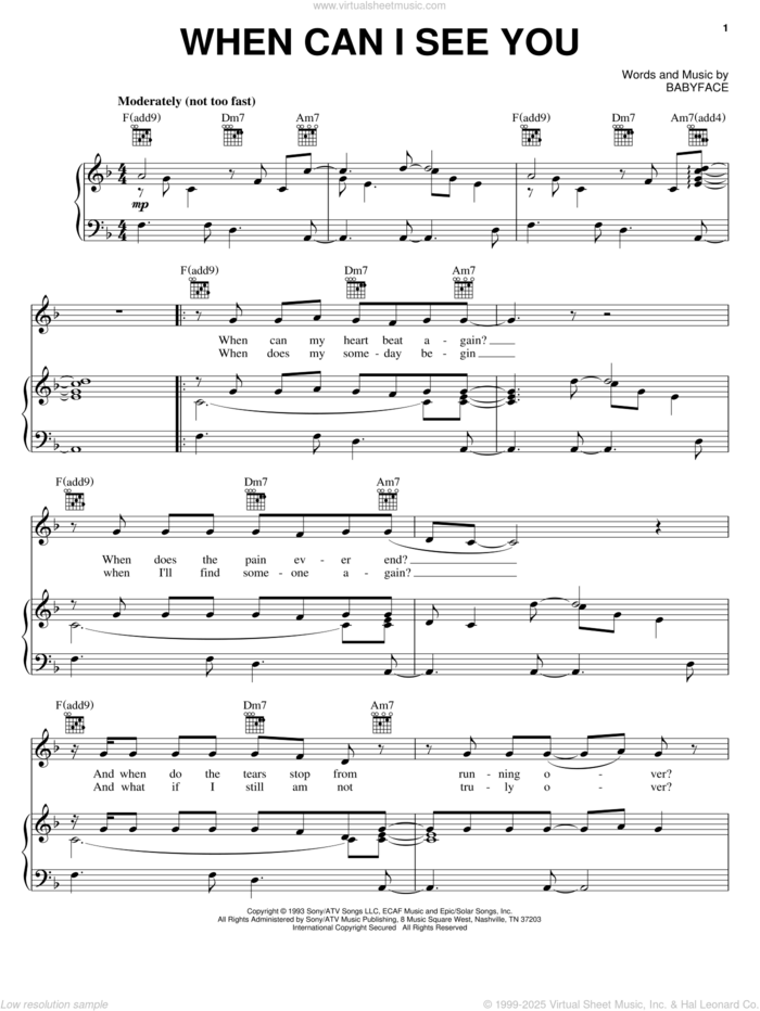 When Can I See You sheet music for voice, piano or guitar by Babyface, intermediate skill level
