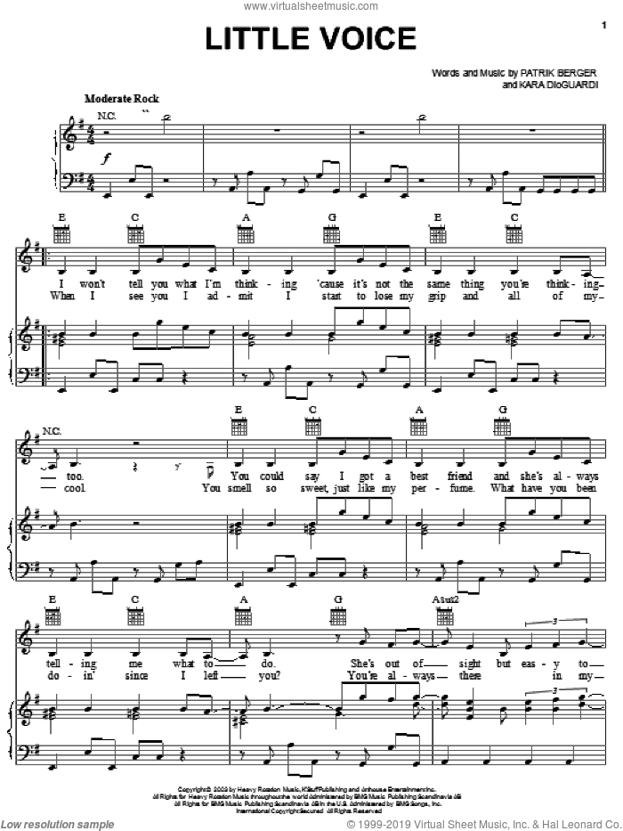 Little Voice sheet music for voice, piano or guitar by Hilary Duff, Kara DioGuardi and Patrik Berger, intermediate skill level
