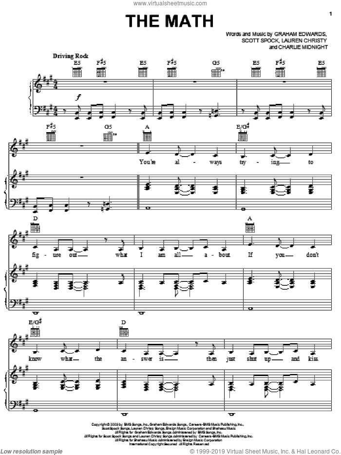 The Math sheet music for voice, piano or guitar by Hilary Duff, Graham Edwards, Lauren Christy and Scott Spock, intermediate skill level