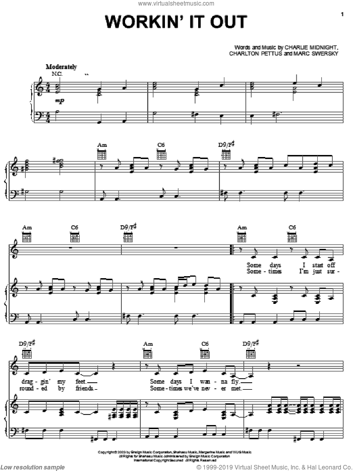 Workin' It Out sheet music for voice, piano or guitar by Hilary Duff, Charlie Midnight, Charlton Pettus and Marc Swersky, intermediate skill level