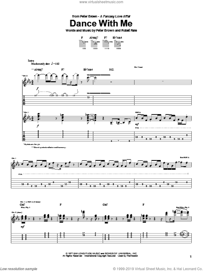 Dance With Me sheet music for guitar (tablature) by Pete Brown, Betty Wright and Robert Rans, intermediate skill level
