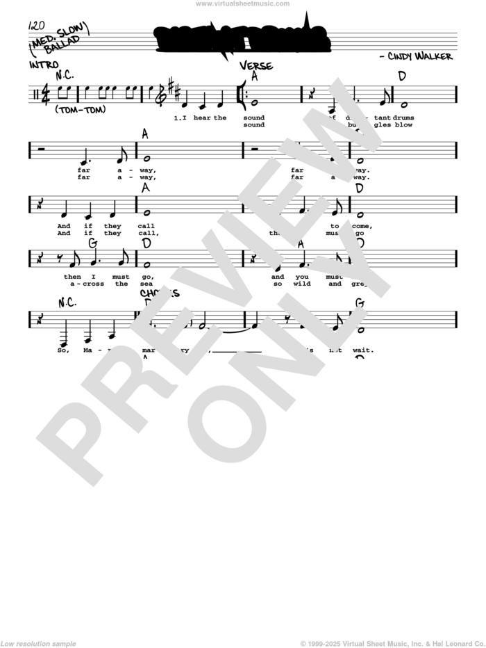 Distant Drums sheet music for voice and other instruments (real book with lyrics) by Jim Reeves and Cindy Walker, intermediate skill level