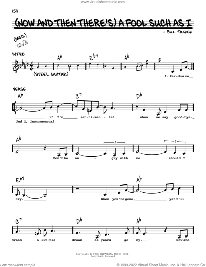 (Now And Then There's) A Fool Such As I sheet music for voice and other instruments (real book with lyrics) by Elvis Presley, Bob Dylan, Hank Snow and Bill Trader, intermediate skill level