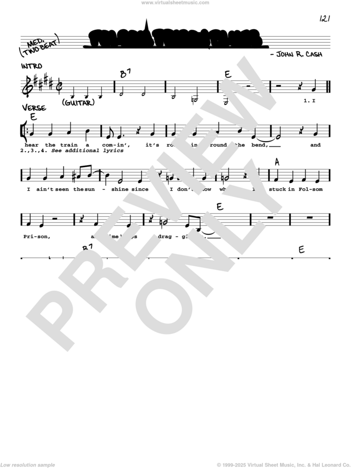 Folsom Prison Blues sheet music for voice and other instruments (real book with lyrics) by Johnny Cash, intermediate skill level