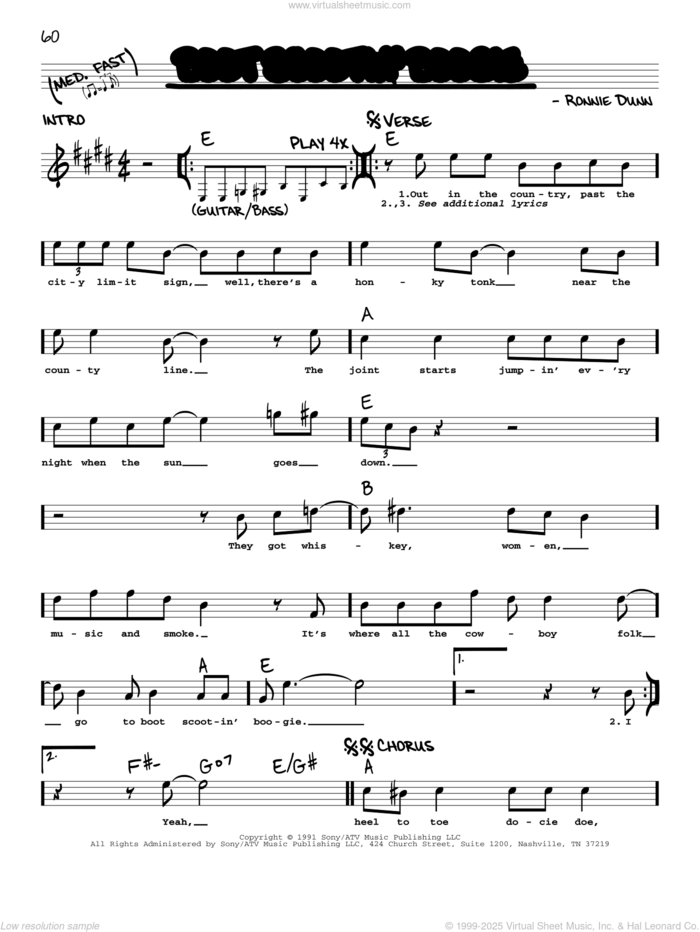 Boot Scootin' Boogie sheet music for voice and other instruments (real book with lyrics) by Brooks & Dunn and Ronnie Dunn, intermediate skill level