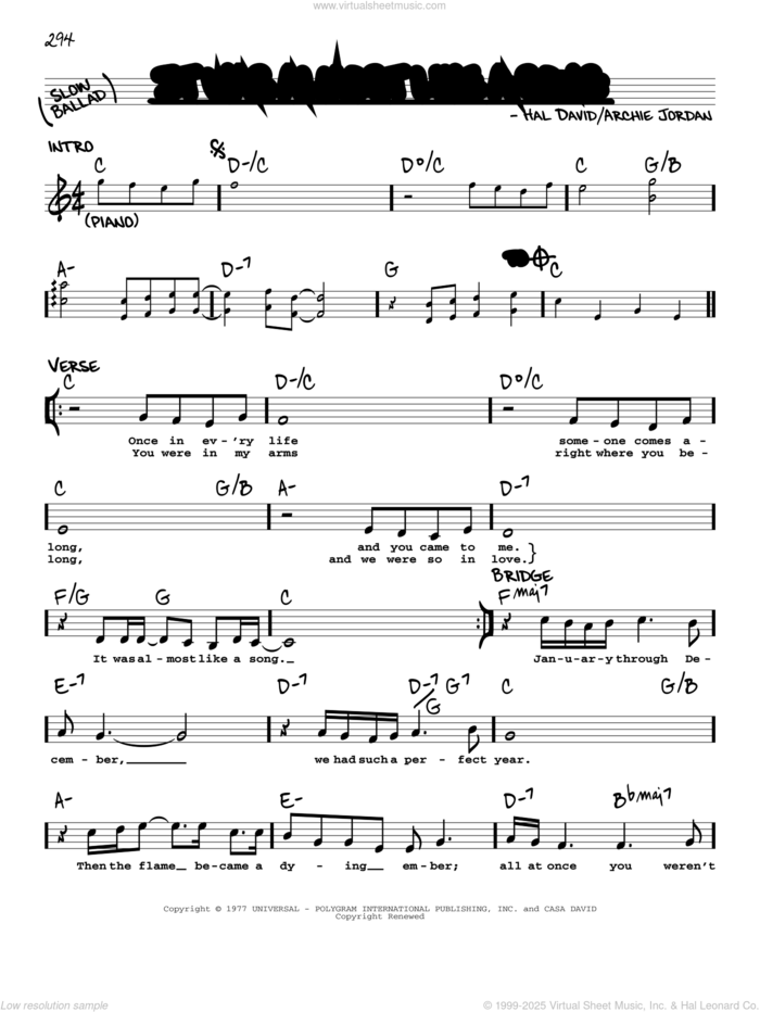 It Was Almost Like A Song sheet music for voice and other instruments (real book with lyrics) by Ronnie Milsap, Archie Jordan and Hal David, intermediate skill level