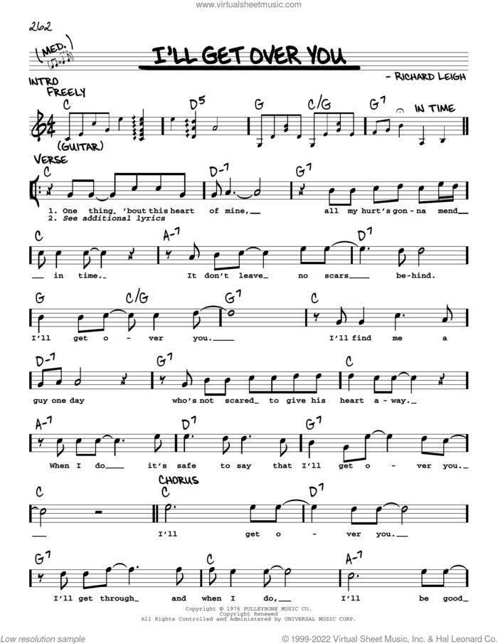 I'll Get Over You sheet music for voice and other instruments (real book with lyrics) by Crystal Gayle and Richard Leigh, intermediate skill level