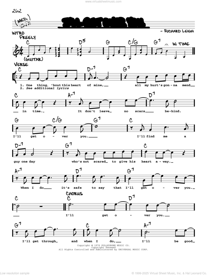 I'll Get Over You sheet music for voice and other instruments (real book with lyrics) by Crystal Gayle and Richard Leigh, intermediate skill level