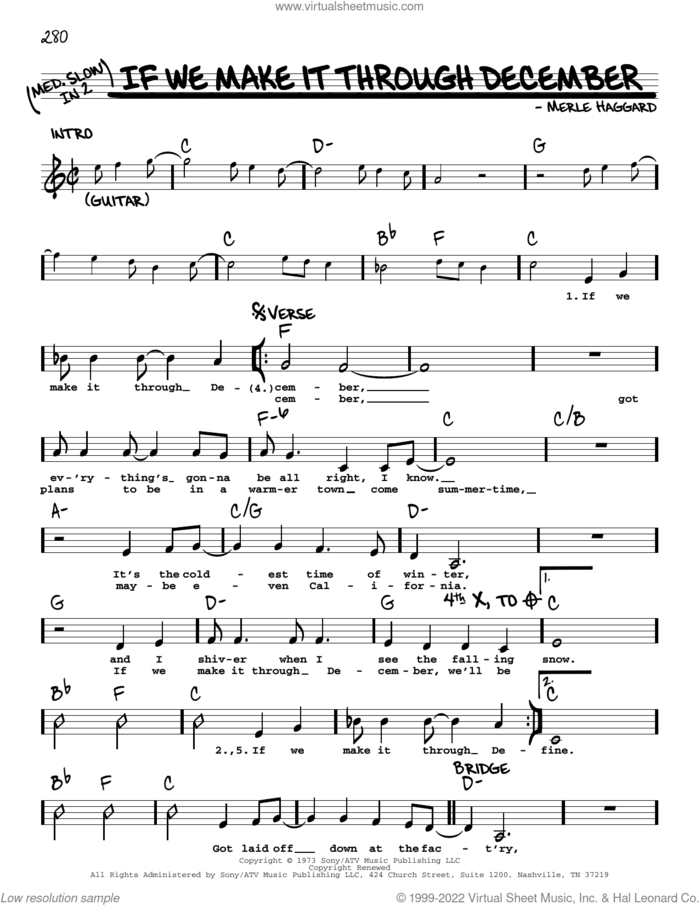 If We Make It Through December sheet music for voice and other instruments (real book with lyrics) by Merle Haggard, intermediate skill level