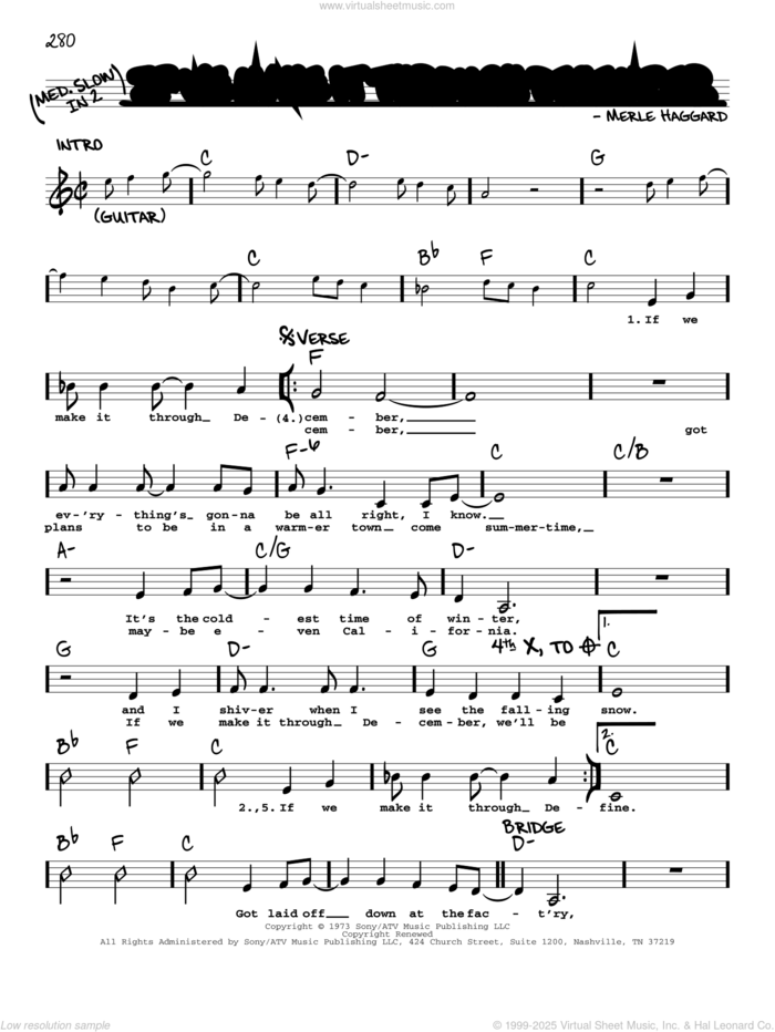 If We Make It Through December sheet music for voice and other instruments (real book with lyrics) by Merle Haggard, intermediate skill level