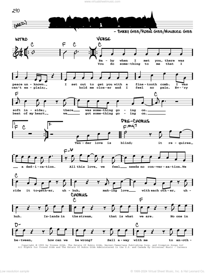 Islands In The Stream sheet music for voice and other instruments (real book with lyrics) by Kenny Rogers & Dolly Parton, Barry Gibb, Maurice Gibb and Robin Gibb, intermediate skill level