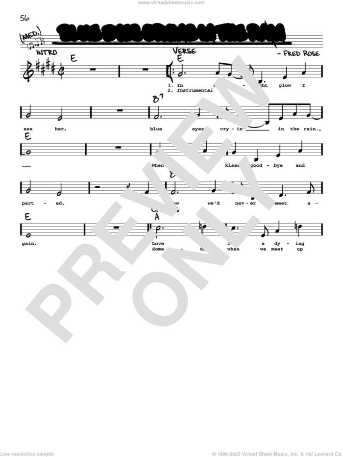 Blue Eyes Crying In The Rain sheet music for voice and other instruments (real book with lyrics) by Elvis Presley, Willie Nelson and Fred Rose, intermediate skill level