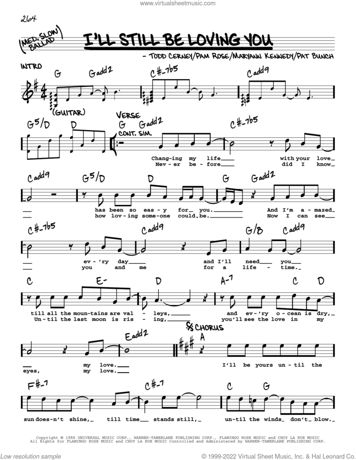 I'll Still Be Loving You sheet music for voice and other instruments (real book with lyrics) by Restless Heart, Maryann Kennedy, Pam Rose, Pat Bunch and Todd Cerney, intermediate skill level