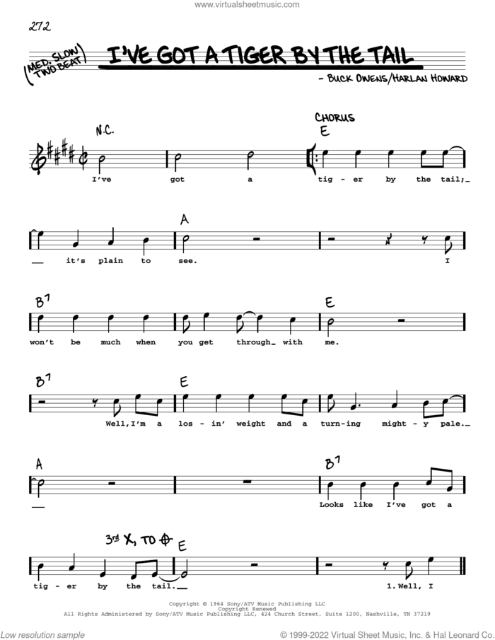 I've Got A Tiger By The Tail sheet music for voice and other instruments (real book with lyrics) by Buck Owens and Harlan Howard, intermediate skill level