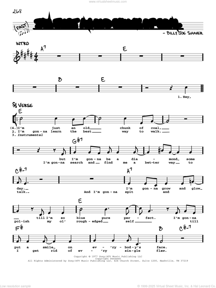 I'm Just An Old Chunk Of Coal sheet music for voice and other instruments (real book with lyrics) by John Anderson and Billy Joe Shaver, intermediate skill level