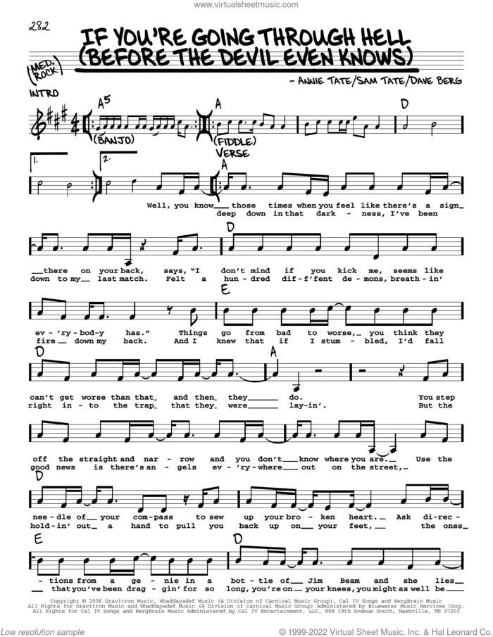 If You're Going Through Hell (Before The Devil Even Knows) sheet music for voice and other instruments (real book with lyrics) by Rodney Atkins, Annie Tate, Dave Berg and Sam Tate, intermediate skill level