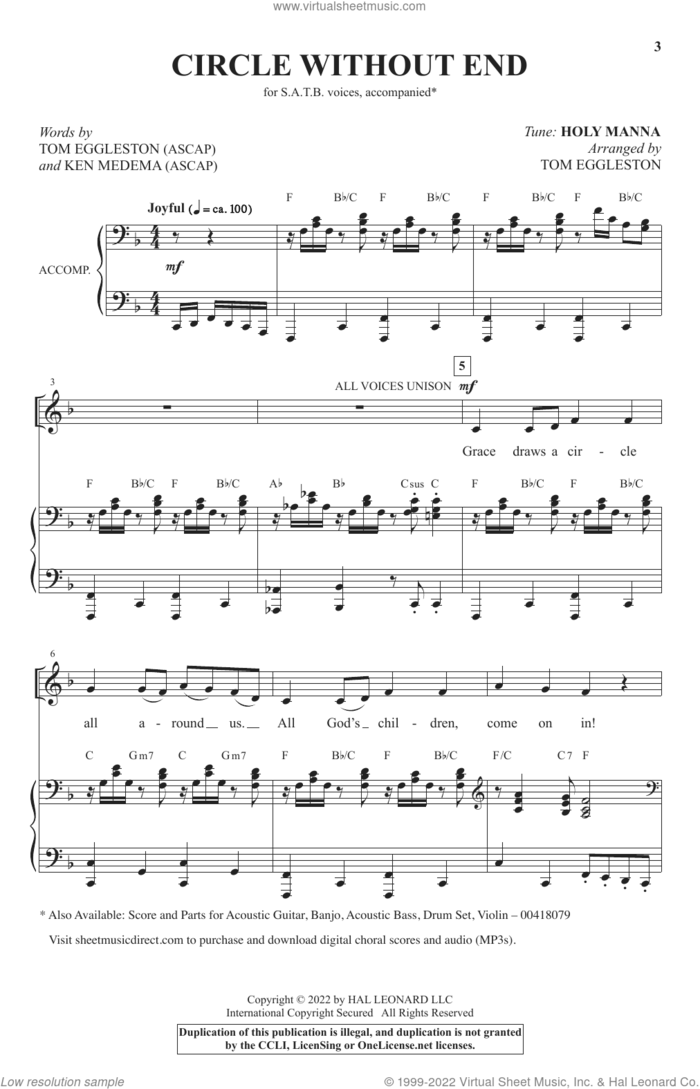 Circle Without End (arr. Tom Eggleston) sheet music for choir (SATB: soprano, alto, tenor, bass) by Tom Eggleston and Ken Medema, Ken Medema and Tom Eggleston, intermediate skill level