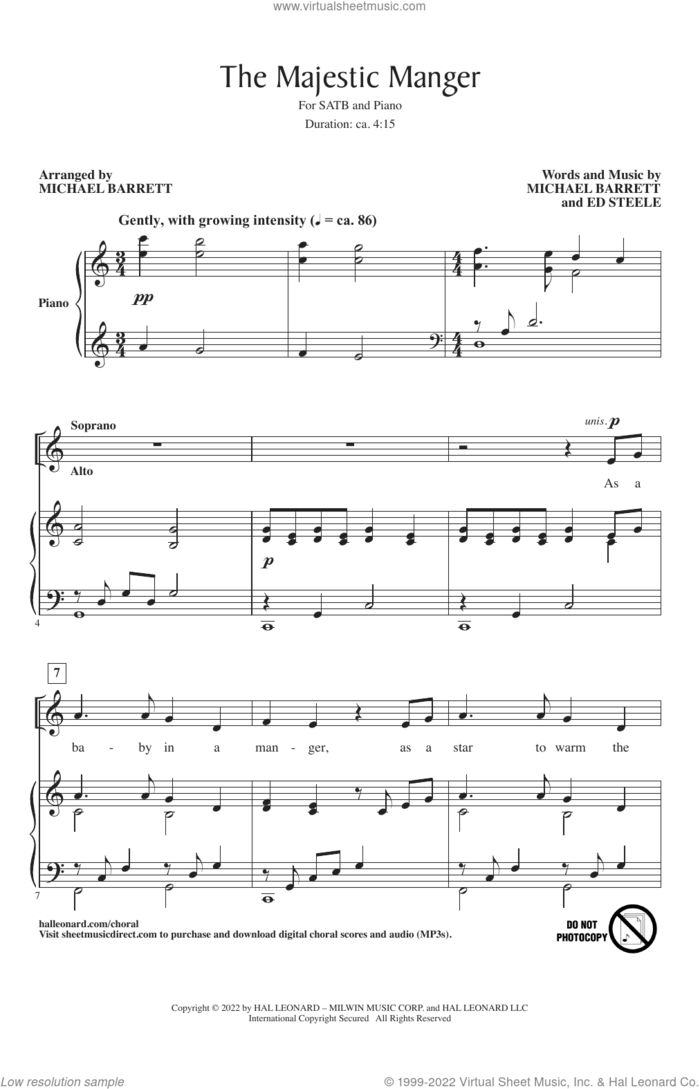 The Majestic Manger (arr. Michael Barrett) sheet music for choir (SATB: soprano, alto, tenor, bass) by Michael Barrett and Ed Steele, Ed Steele and Michael Barrett, intermediate skill level