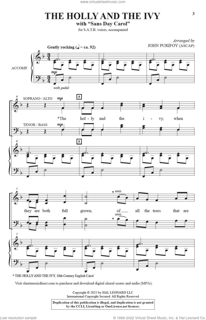 The Holly And The Ivy (with 'Sans Day Carol') (A Litany and Anthem for Hanging of the Greens) sheet music for choir (SATB: soprano, alto, tenor, bass) by John Purifoy, intermediate skill level