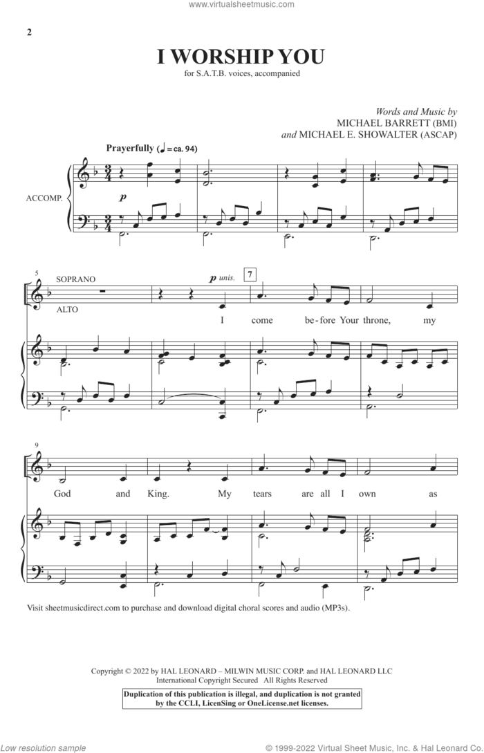 I Worship You sheet music for choir (SATB: soprano, alto, tenor, bass) by Michael Barrett and Michael E. Showalter, Michael Barrett and Michael E. Showalter, intermediate skill level
