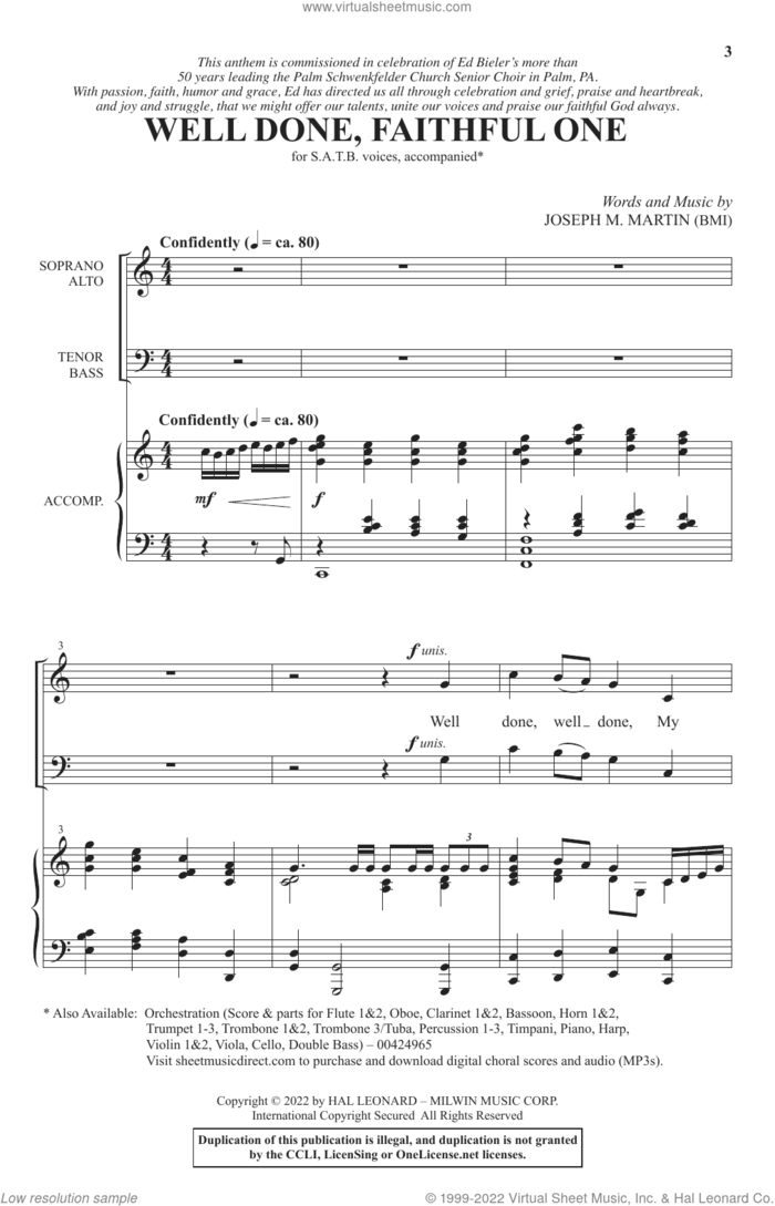 Well Done, Faithful One sheet music for choir (SATB: soprano, alto, tenor, bass) by Joseph M. Martin, intermediate skill level