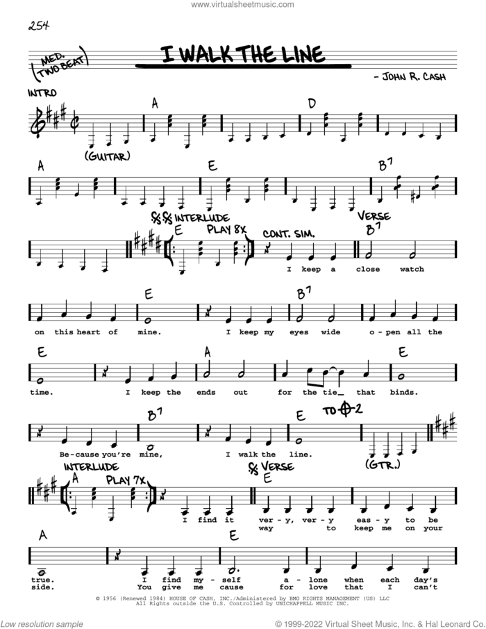 I Walk The Line sheet music for voice and other instruments (real book with lyrics) by Johnny Cash, intermediate skill level