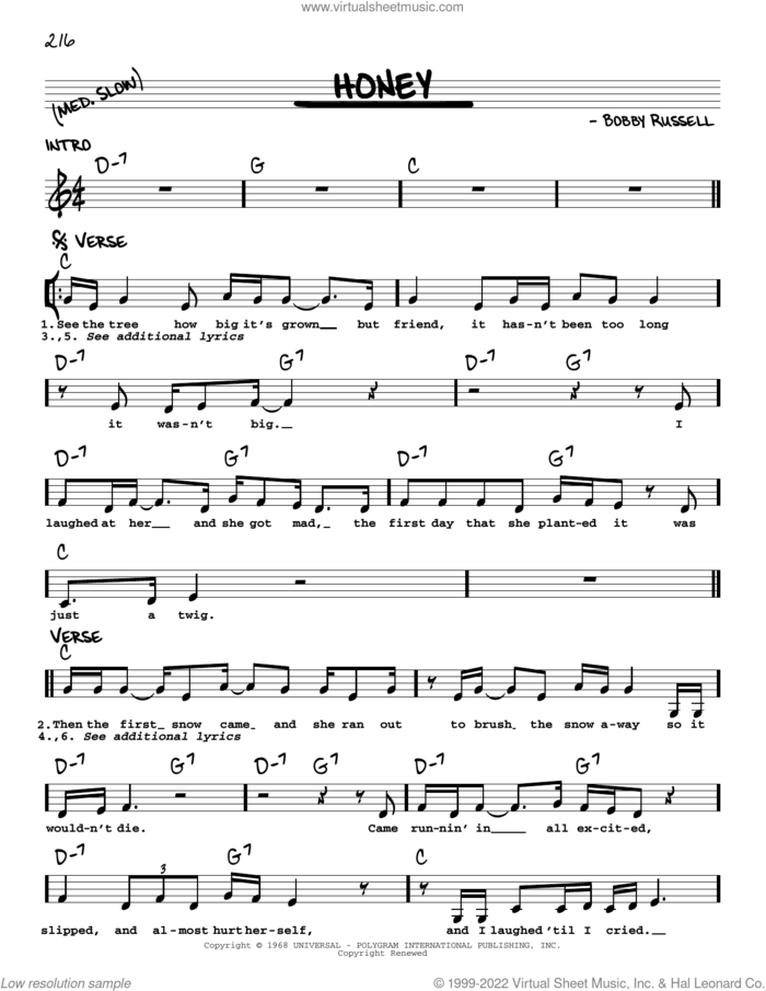 Honey (Open That Door) sheet music for voice and other instruments (real book with lyrics) by Ricky Skaggs and Mel Tillis, intermediate skill level