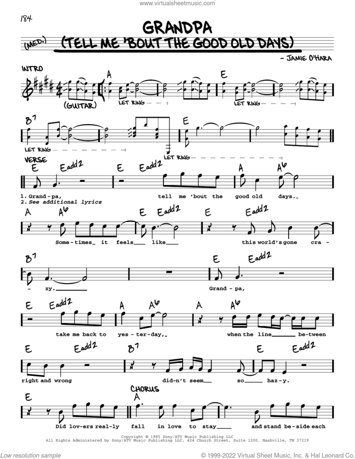 Grandpa (Tell Me 'Bout The Good Old Days) sheet music for voice and other instruments (real book with lyrics) by The Judds, intermediate skill level
