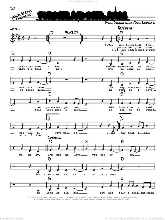 Forever And Ever, Amen sheet music for voice and other instruments (real book with lyrics) by Randy Travis, Don Schlitz and Paul Overstreet, intermediate skill level