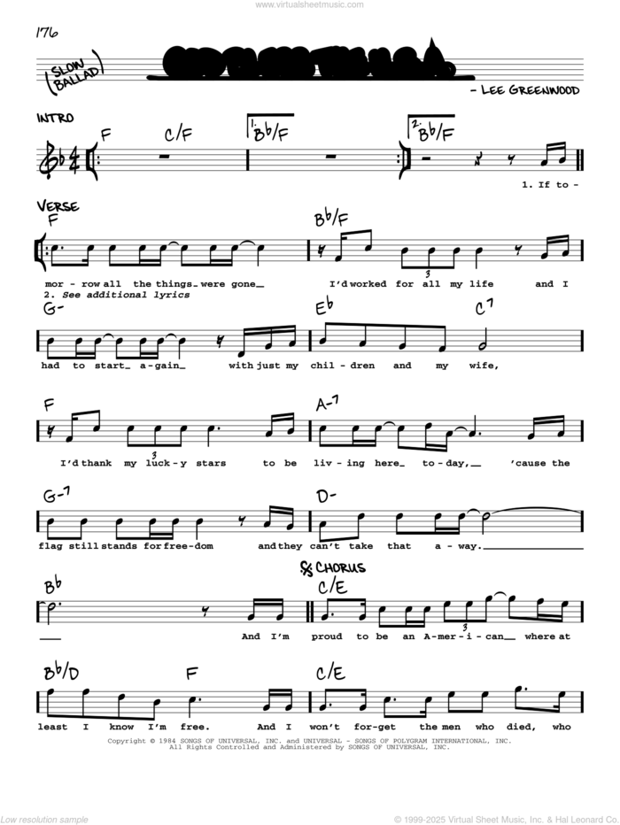 God Bless The U.S.A. sheet music for voice and other instruments (real book with lyrics) by Lee Greenwood, intermediate skill level