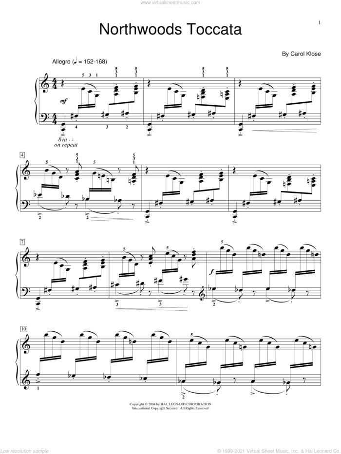 Northwoods Toccata sheet music for piano solo (elementary) by Carol Klose and Miscellaneous, beginner piano (elementary)