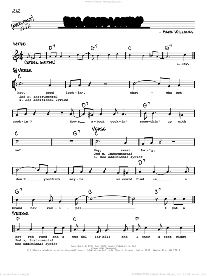 Hey, Good Lookin' sheet music for voice and other instruments (real book with lyrics) by Hank Williams, intermediate skill level