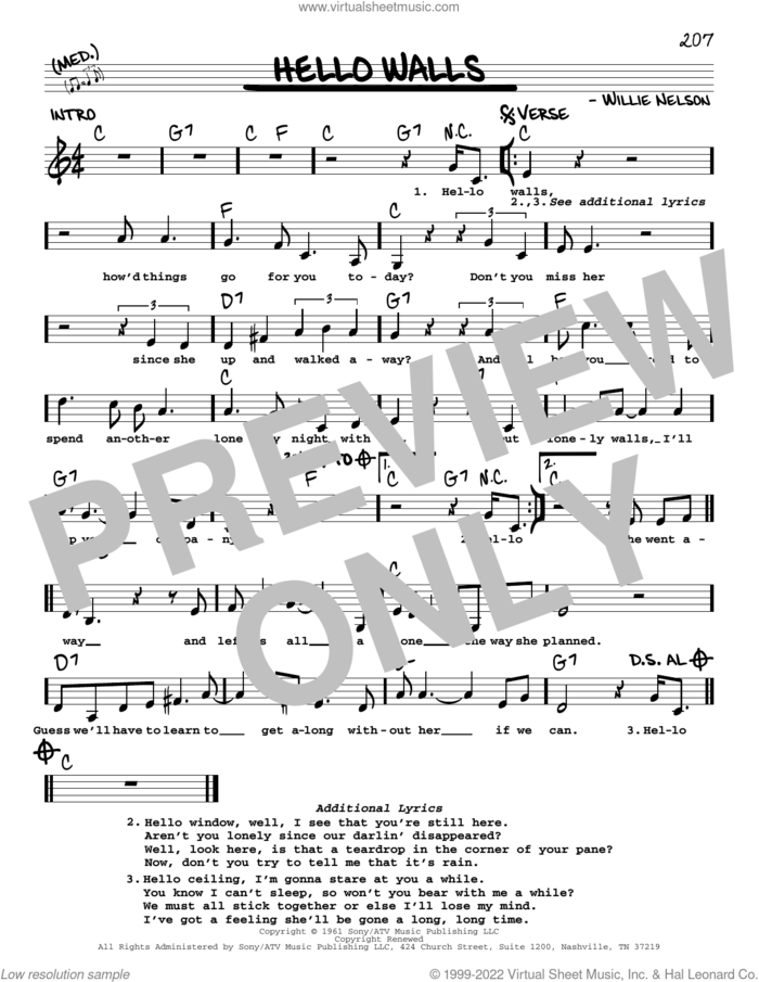 Hello Walls sheet music for voice and other instruments (real book with lyrics) by Faron Young and Willie Nelson, intermediate skill level
