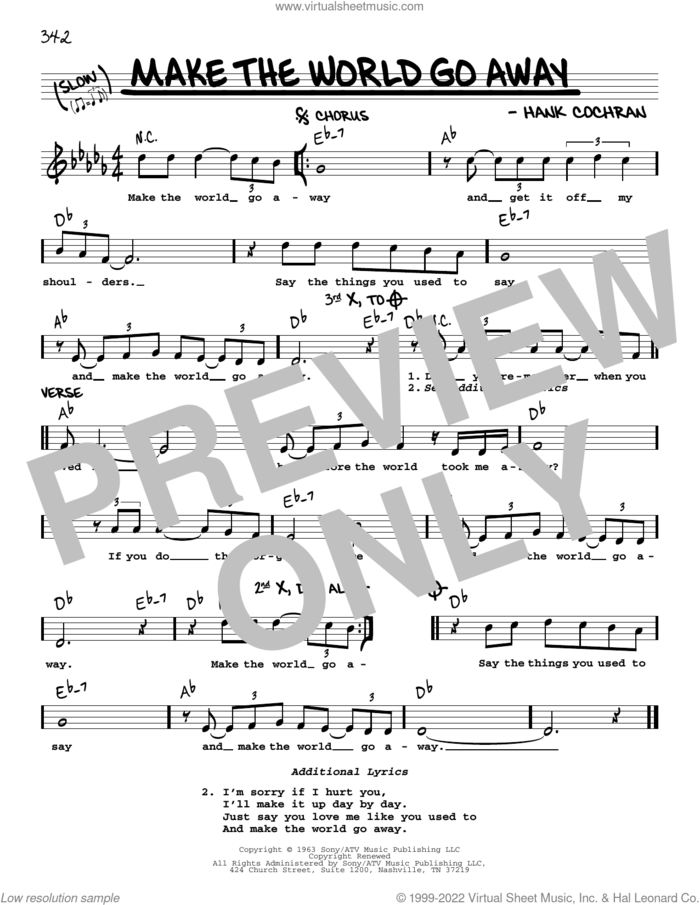 Make The World Go Away sheet music for voice and other instruments (real book with lyrics) by Eddy Arnold, Elvis Presley and Hank Cochran, intermediate skill level