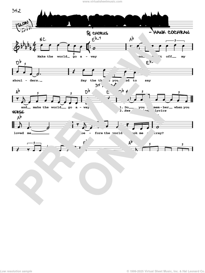 Make The World Go Away sheet music for voice and other instruments (real book with lyrics) by Eddy Arnold, Elvis Presley and Hank Cochran, intermediate skill level