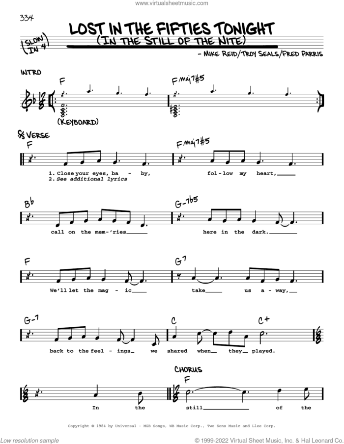 Lost In The Fifties Tonight (In The Still Of The Nite) sheet music for voice and other instruments (real book with lyrics) by Ronnie Milsap, Fred Parrish, Mike Reid and Troy Seals, intermediate skill level