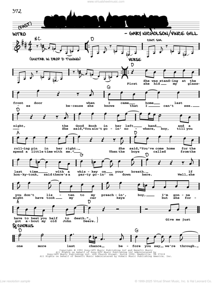 One More Last Chance sheet music for voice and other instruments (real book with lyrics) by Vince Gill and Gary Nicholson, intermediate skill level