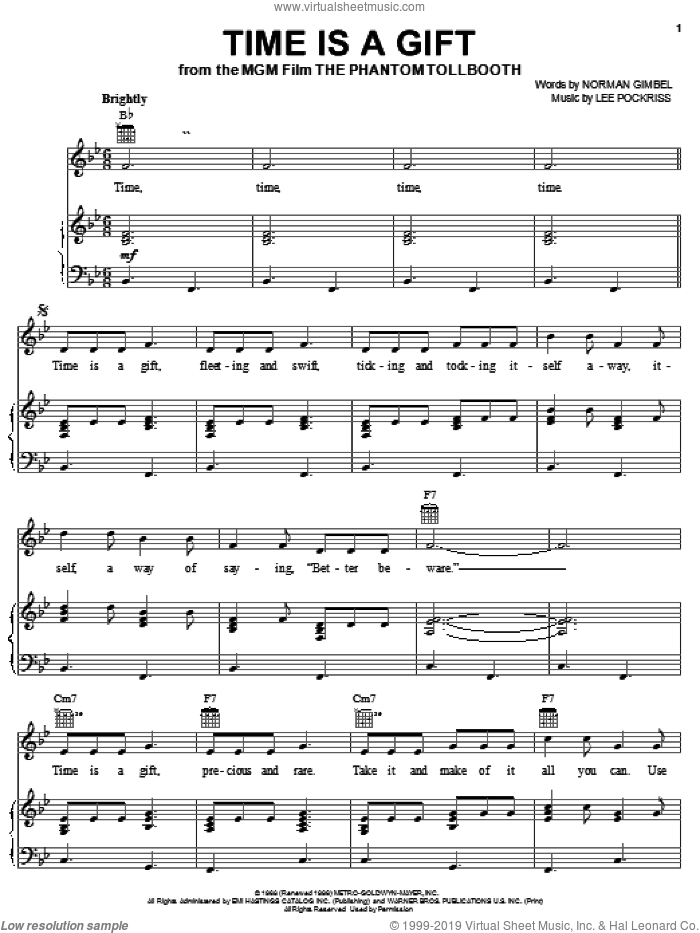 Time Is A Gift sheet music for voice, piano or guitar by Norman Gimbel and Lee Pockriss, intermediate skill level