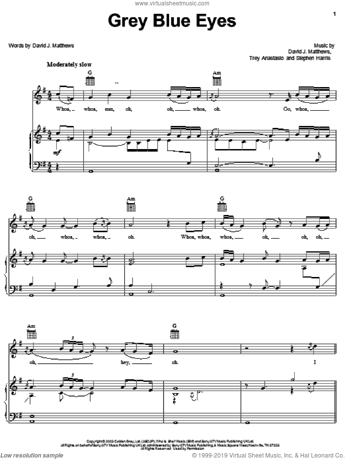 Grey Blue Eyes sheet music for voice, piano or guitar by Dave Matthews, David Matthews, Steve Harris and Trey Anastasio, intermediate skill level