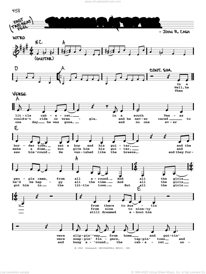 Tennessee Flat Top Box sheet music for voice and other instruments (real book with lyrics) by Johnny Cash and Rosanne Cash, intermediate skill level