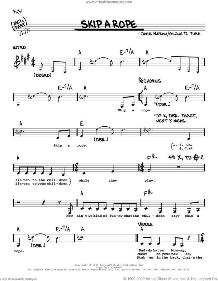 Skip A Rope sheet music for voice and other instruments (real book with lyrics) by Henson Cargill, Glenn D. Tubb and Jack Moran, intermediate skill level