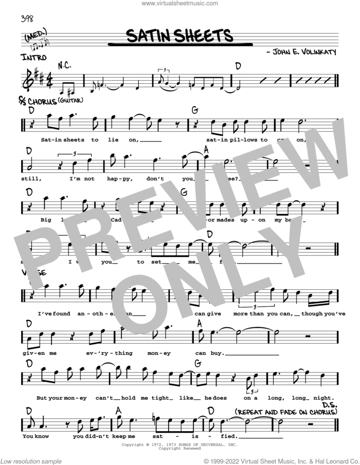 Satin Sheets sheet music for voice and other instruments (real book with lyrics) by Jeanne Pruett and John E. Volinkaty, intermediate skill level